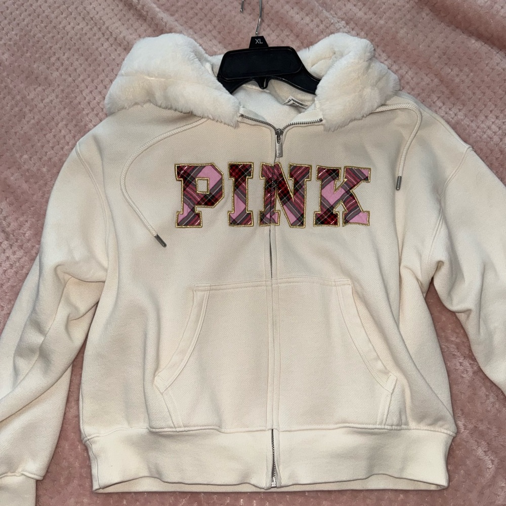 Victoria's Secret Cream Hoodie with Pink Accents